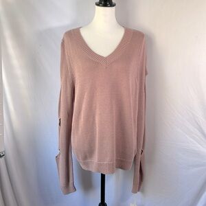 Ruby Moon VNeck Knit Long Sleeve Sweater Top Mauve Pink/Dusty Rose- Women's XL
